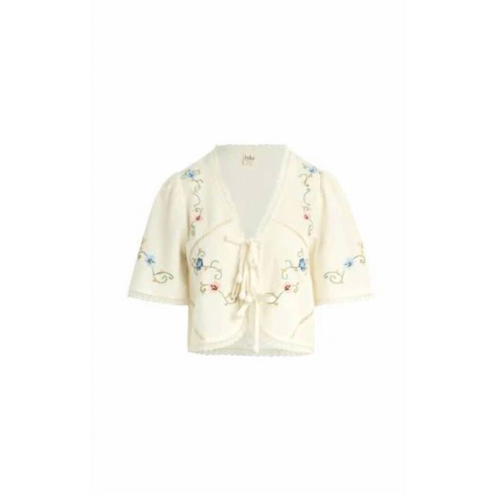 NEW BILA77 women's marilla floral detail tie front top in whisper white